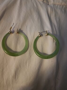 Green Hoop Earrings - Lightweight Resin Hoops